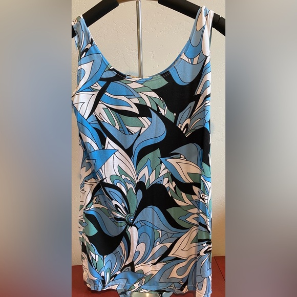 Zen Knits Blouse Tunic Tank Top Sleeveless Floral Blue Black Women's Knit - Picture 1 of 7